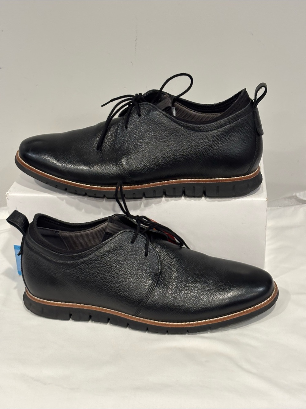 Hush Puppies  Colby Oxford Black Leather Derby Shoes with Brown Trim